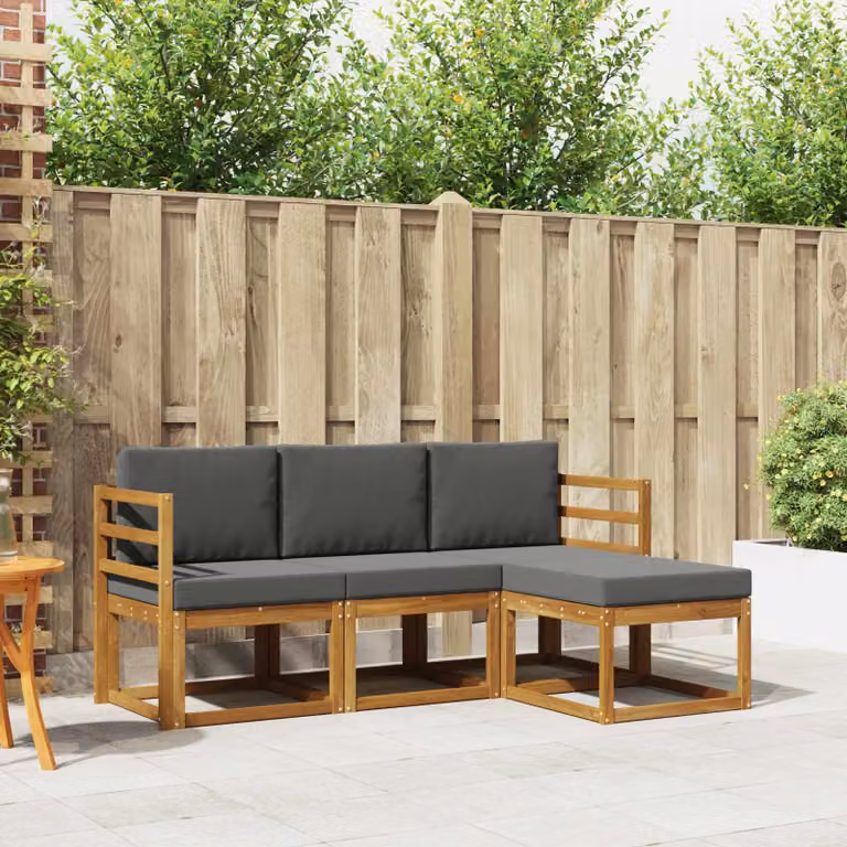 Set di divani da esterno vidaXL a forma di L in legno di acacia con cuscini, colore beige e antracite