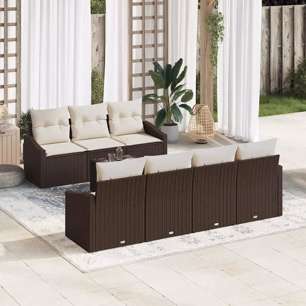 Set di divani da giardino vidaXL 8 pezzi in rattan con cuscini marrone e beige – 1