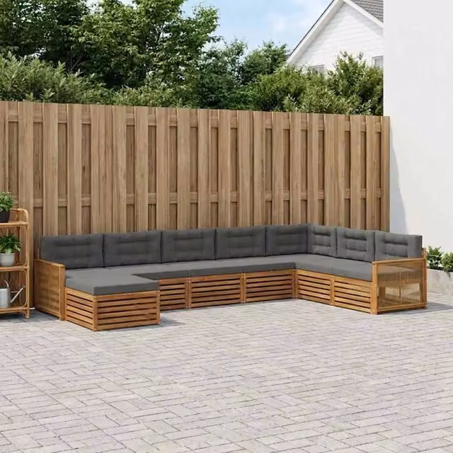 Set di divani da esterno a L vidaXL in legno di acacia con cuscini, beige e antracite, 8 pezzi