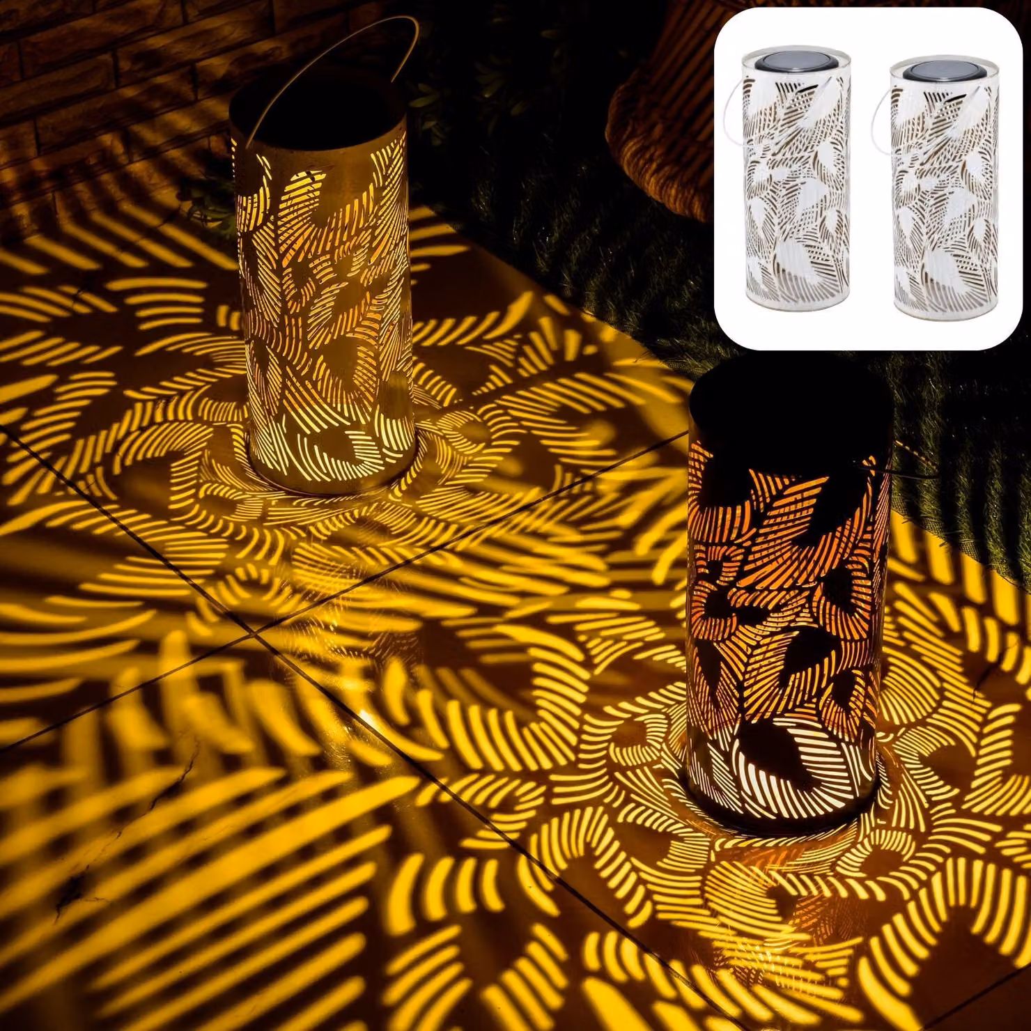 set di 2 lanterne solari Boho Lanterna solare Lampada a vento per esterni Hoja Bianco