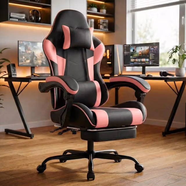 Sedia Gaming Ergonomica ¨C Xylo ¨C Similpelle Nero Rosa, Schienale Reclinabile, Supporto Lombare