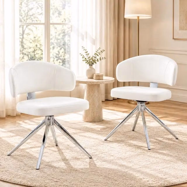 Set di 2 sedie da pranzo 45x50,5x77 cm in PU bianco girevoli -