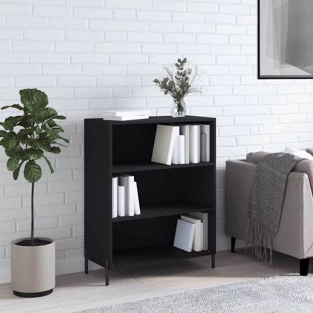 Scaffale moderno da parete vidaXL in legno e metallo nero opaco L: 69,5 cm, P: 32,5 cm, H: 90 cm