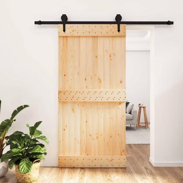 Porta scorrevole moderna vidaXL in legno e acciaio, colore naturale e nero, L: 100 cm, H: 210 cm