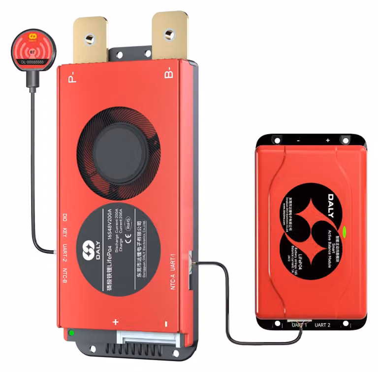 Sistema di gestione della batteria (BMS) da 48V, 16S, 200A, con bilanciatore attivo da 1A e Bluetooth