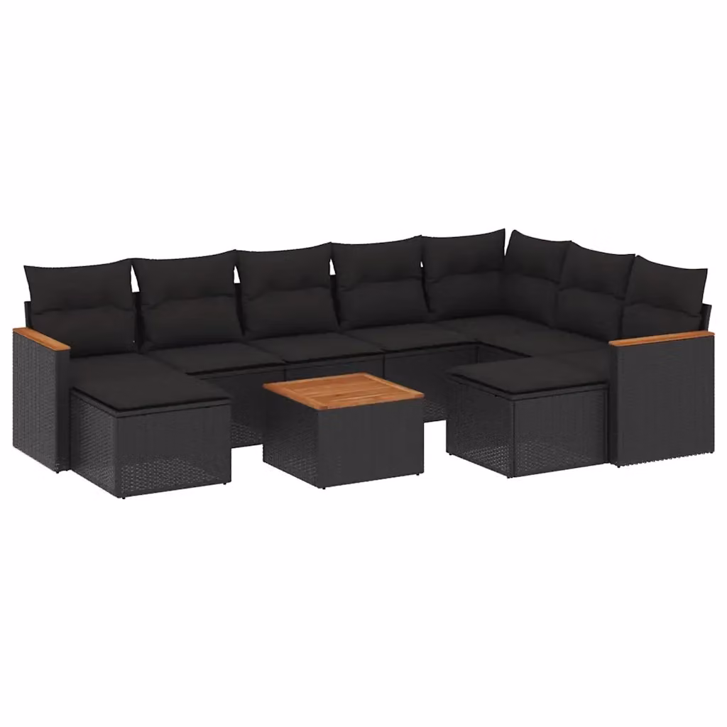 vidaXL Set Divani da Giardino 10pz in Polyrattan Nero con Cuscini e Tavolino da Esterno – 2