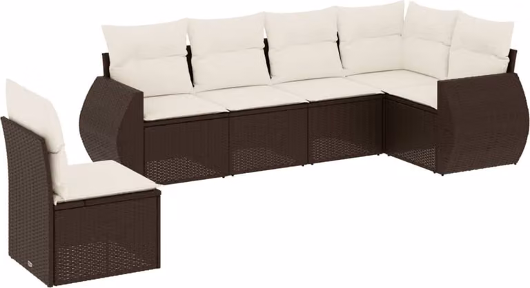 Set Divano da Giardino 6 pz con Cuscini Marrone in Polyrattan