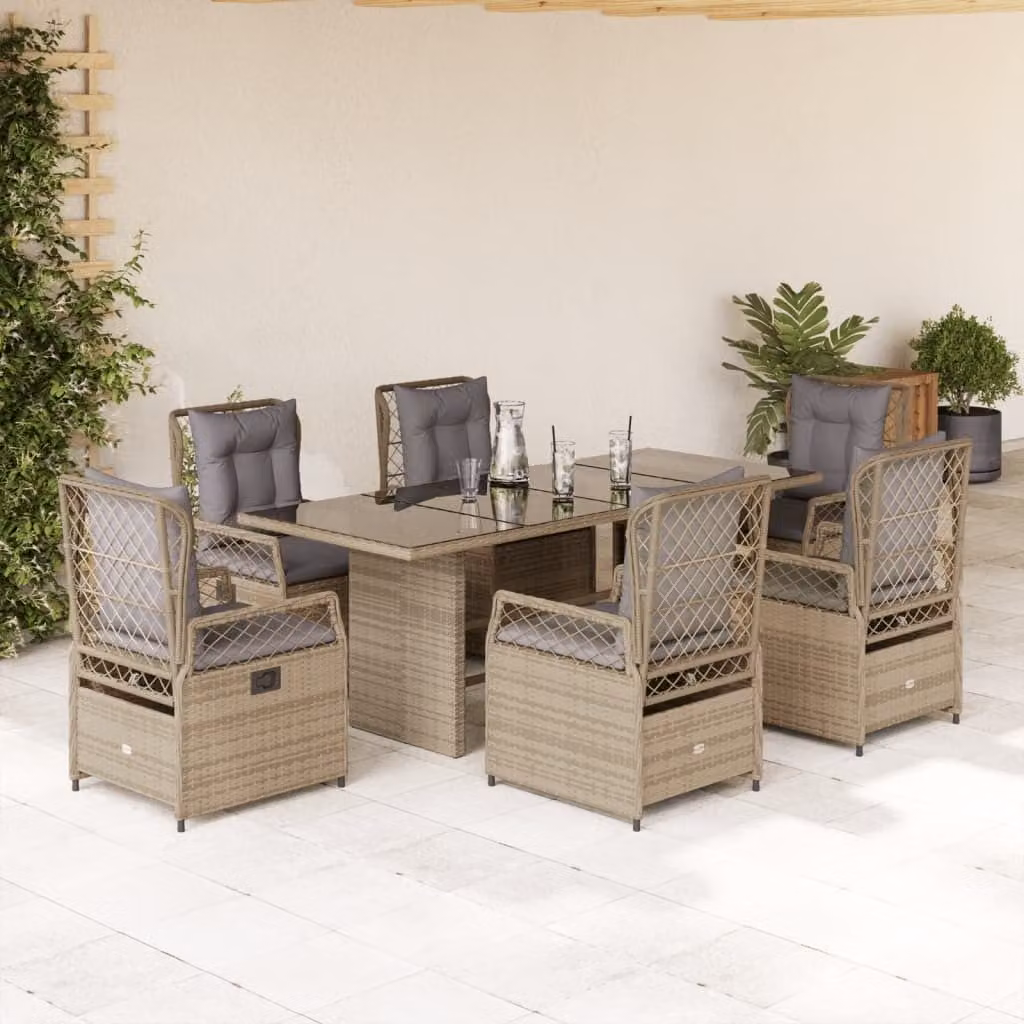 Maison Exclusive - Set da Pranzo da Giardino 7 pz con Cuscini Beige in Polyrattan