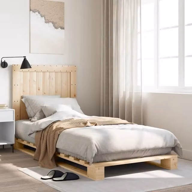Letto con Testiera vidaXL in Legno Massello di Pino Naturale L/P/H: 200 x 90 x 104 cm