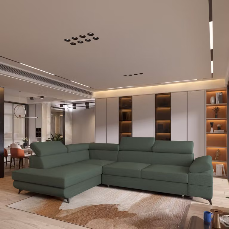 Divano angolare Masseno FAVIEN L-S con funzione letto a L, divano con box letto, divano da soggiorno, divano, divano letto, set di divani - verde, QUELLE 37