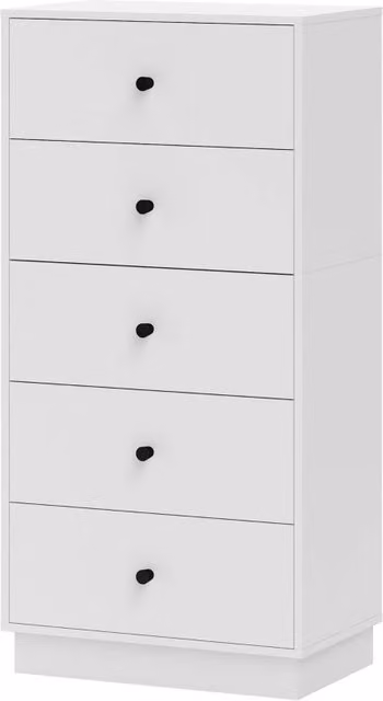 Cassettone bianco con 5 cassetti in truciolato 47x29x95 cm per soggiorno, camera e corridoio