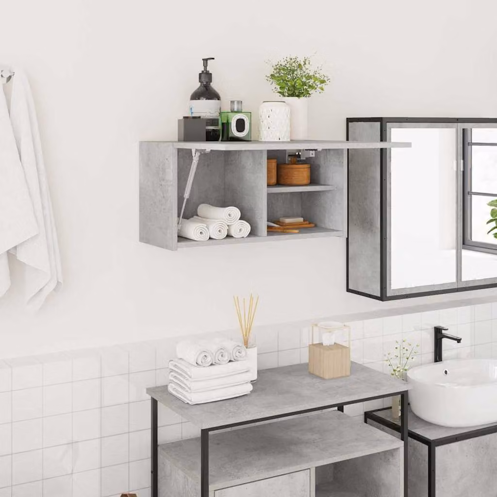 Armadietto da bagno sospeso vidaXL Grigio con ripiani interni L: 60 cm, P: 25 cm, H: 30 cm