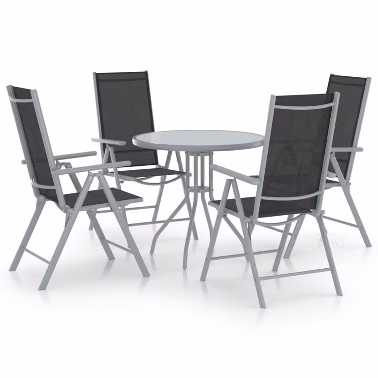 The Living Store Set da pranzo da giardino 5 pezzi in alluminio e textilene argento