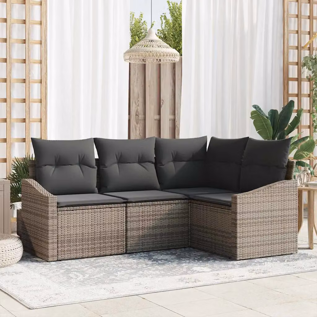 Set Divano da Giardino vidaXL a Forma a L in Polyrattan Grigio con Cuscini e Struttura in Acciaio – 1