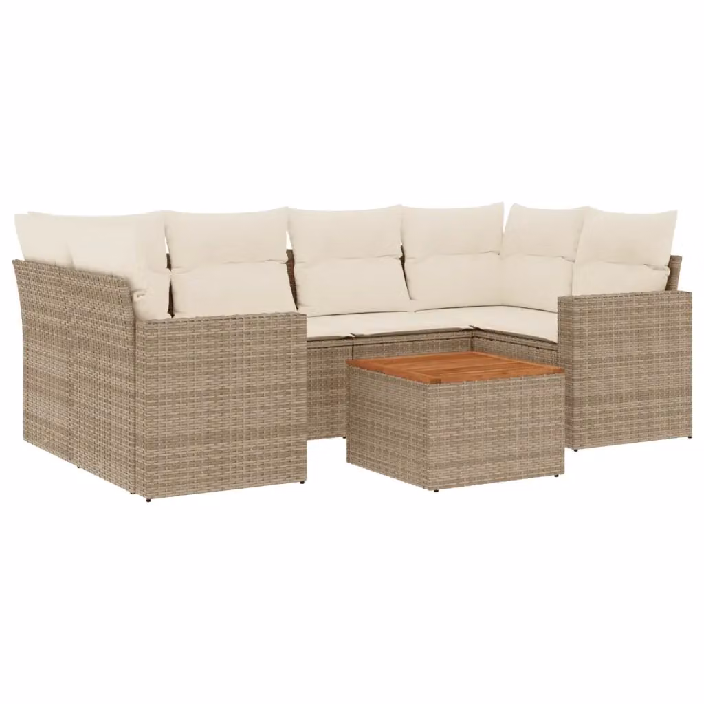 vidaXL Set Divani da Giardino 7 pz a L in Polyrattan con Cuscini Beige e Tavolino da Esterno – 2