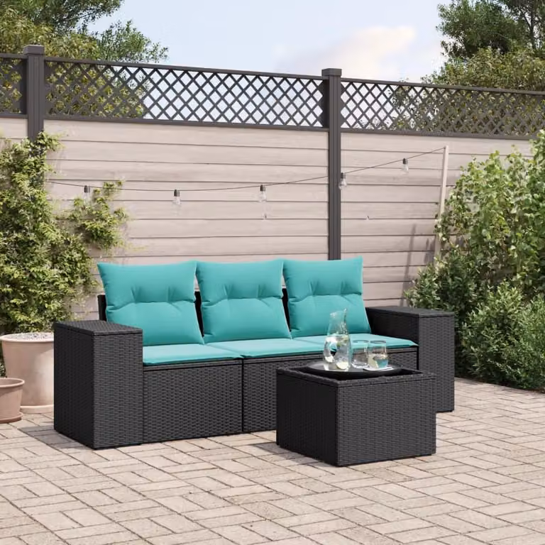 Maison Exclusive - Set divano da giardino a 4 pezzi con cuscini, in polyrattan nero