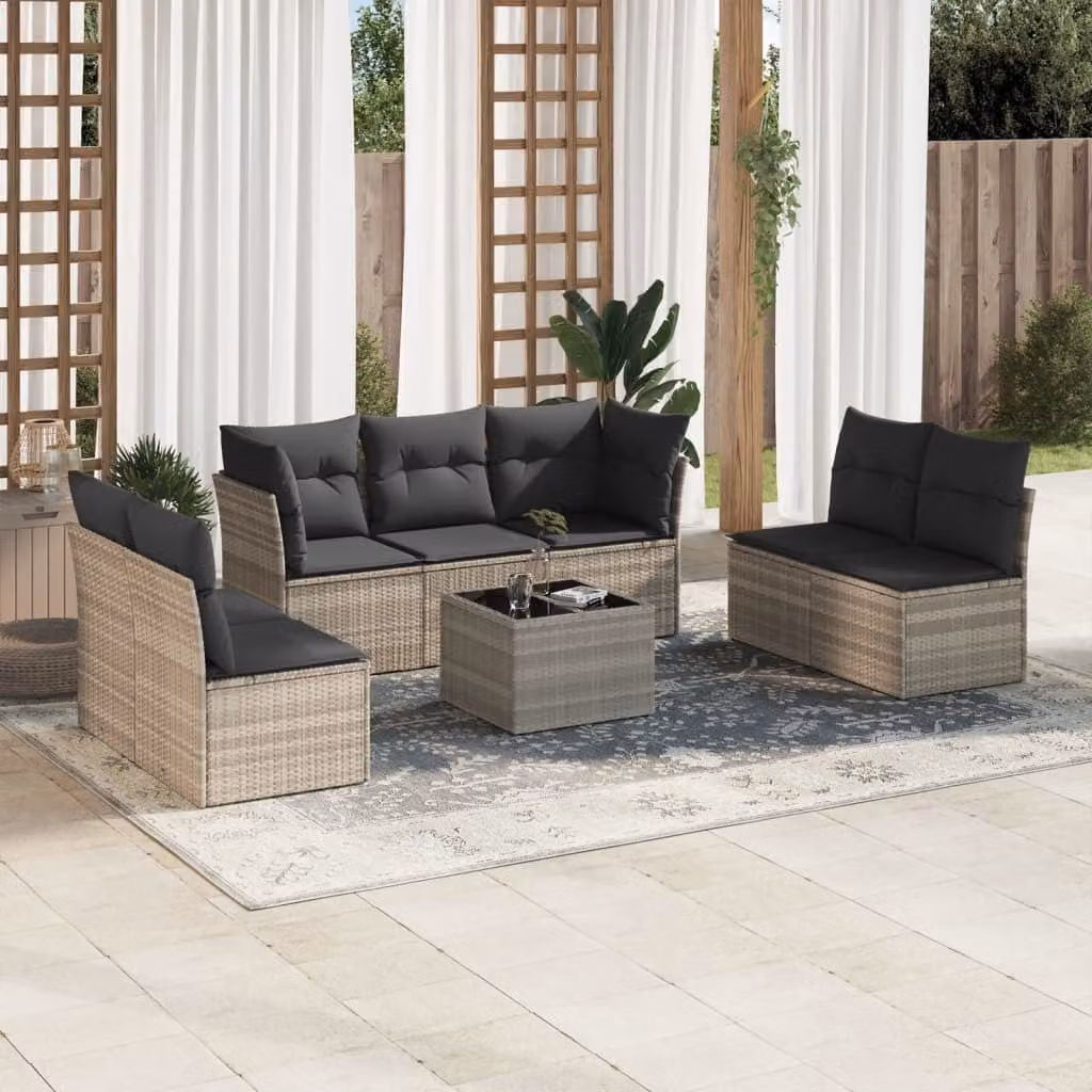 Maison Exclusive - Set Divano da Giardino 8pz con Cuscini Grigio Chiaro Polyrattan
