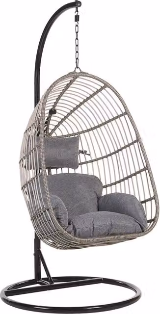 Sedia sospesa a uovo Outsunny in rattan grigio con struttura in metallo e cuscini inclusi per esterni ed interni in stile Boho