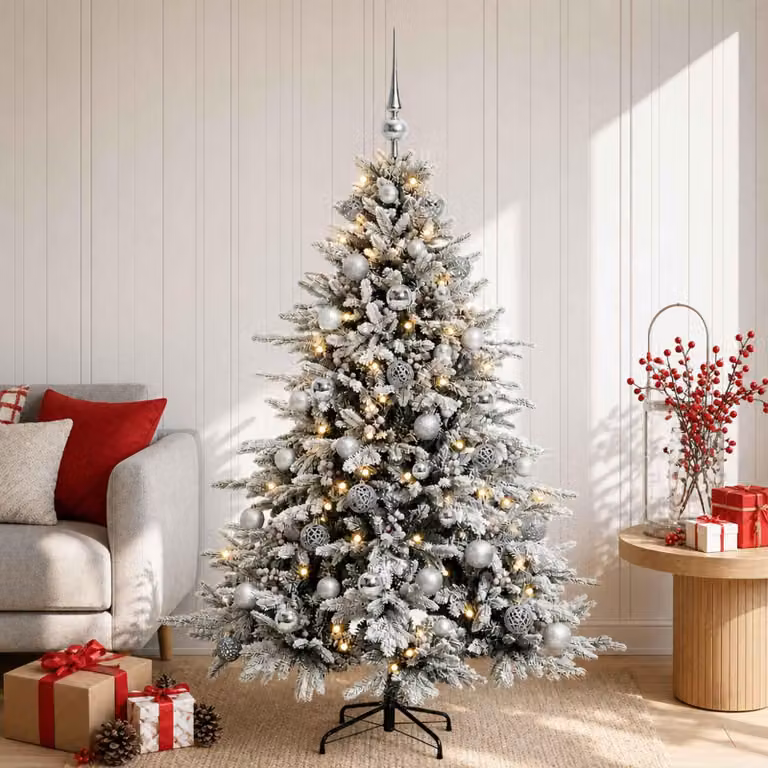 Albero di Natale artificiale con decorazioni natalizie, altezza 150 cm, 150 luci LED