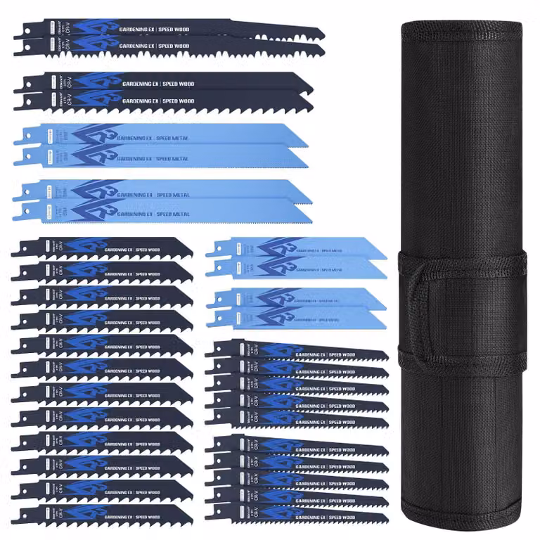 Set di 34 lame per seghetto alternativo, adatte per metallo e legno, con custodia