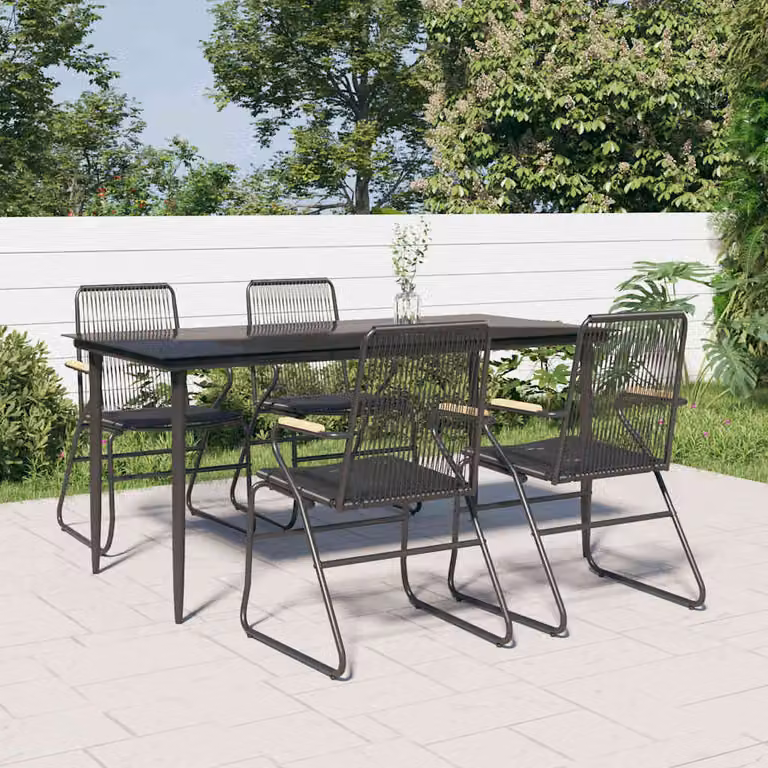 Set da pranzo da giardino vidaXL in rattan e vetro nero composto da 5 pezzi