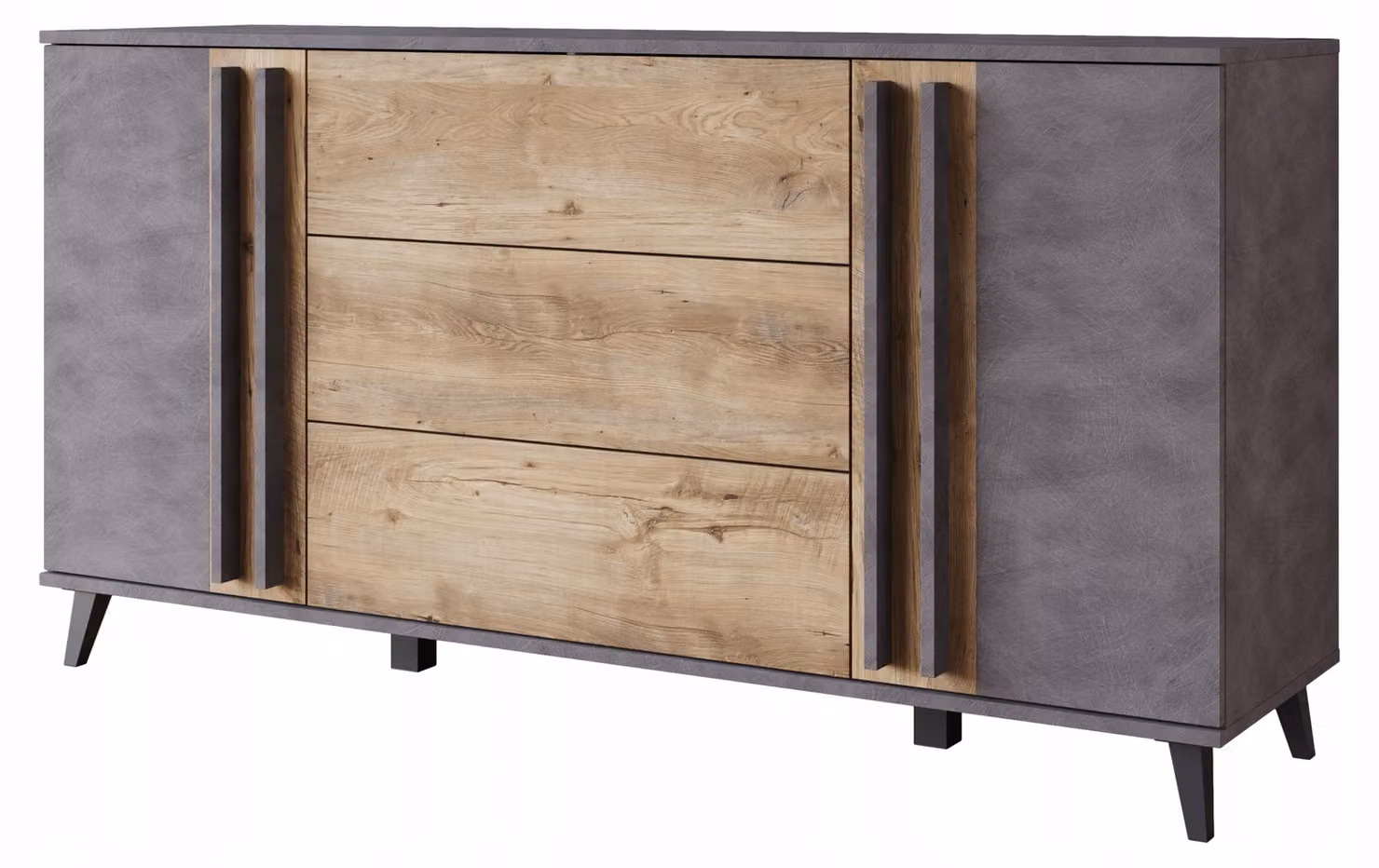 Comò da 150 cm con gambe, ideale per il soggiorno, con cassetti e ante, color antracite e noce