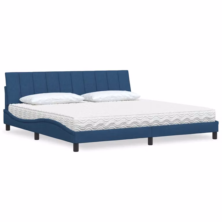 Letto con Materasso Hanko vidaXL in Tessuto Blu e Bianco L/P/H: 200 x 200 x 74,5 cm