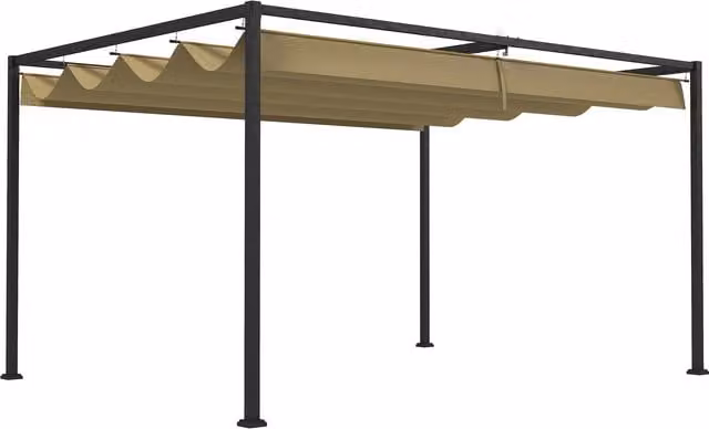 Outsunny Pergola coulissante retrattile per giardino, struttura in metallo e 180 g/m², grigio scuro   Aosom Italy