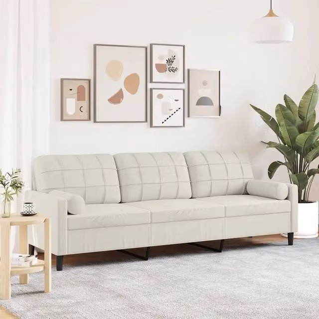 Divano a 3 posti moderno vidaXL in velluto beige con cuscini e coperture rimovibili L: 226 cm, P: 80 cm, H: 77 cm