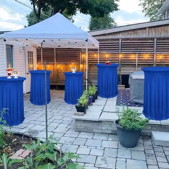 Set di 4 gonne per tavoli da cocktail blu in tessuto elastico impermeabile, diametro 80-85 cm, H: 110 cm