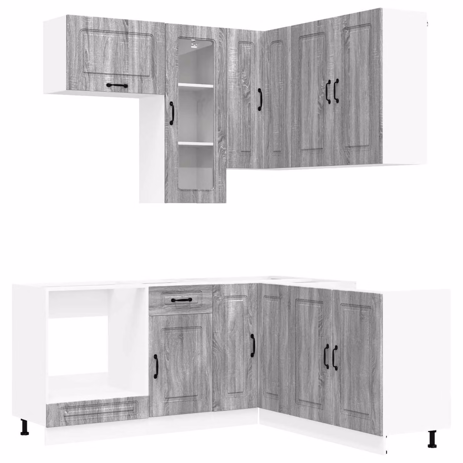 Set di mobili da cucina KALMAR, 8 pezzi, colore grigio Sonoma, realizzato in materiale simile al legno