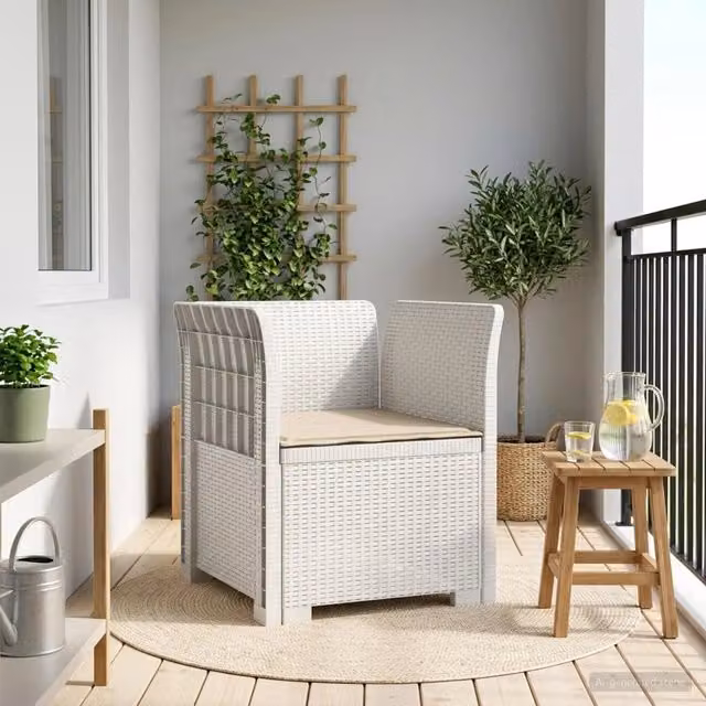 Poltrona a 1 Posto con Cuscino in Effetto Rattan vidaXL, Bianco Opaco, Ideale per Giardino, Balcone o Terrazzo
