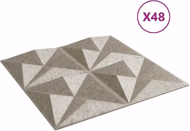 Set di 48 pannelli da parete Beton Origami in schiuma XPS grigi, L/P: 50 x 50 cm, CFW5044503