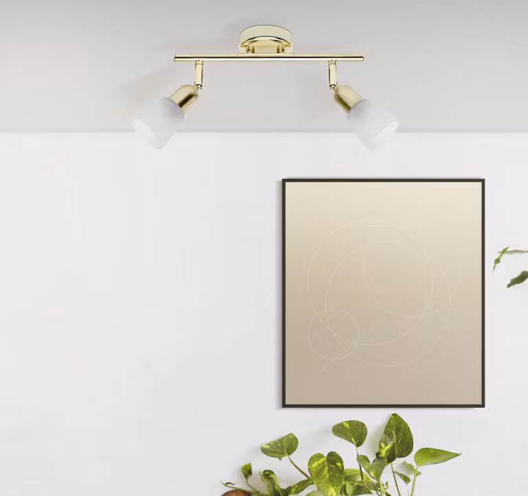 BRILLANTE tubo spot Sofia | faretto da soffitto | metallo/vetro | ottone/bianco | teste orientabili | 2 lampade | 2x E14 max. 40 W