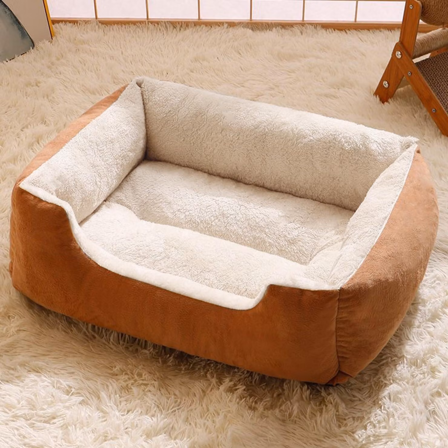 Cuccia ortopedica per cani con cuscino anti-ansia, dimensioni 50x40x15 cm, colore marrone caffè
