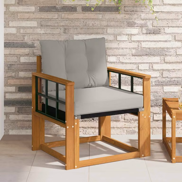 Divano da esterno moderno vidaXL in legno di acacia massello con cuscini in tessuto textilene grigio e marrone