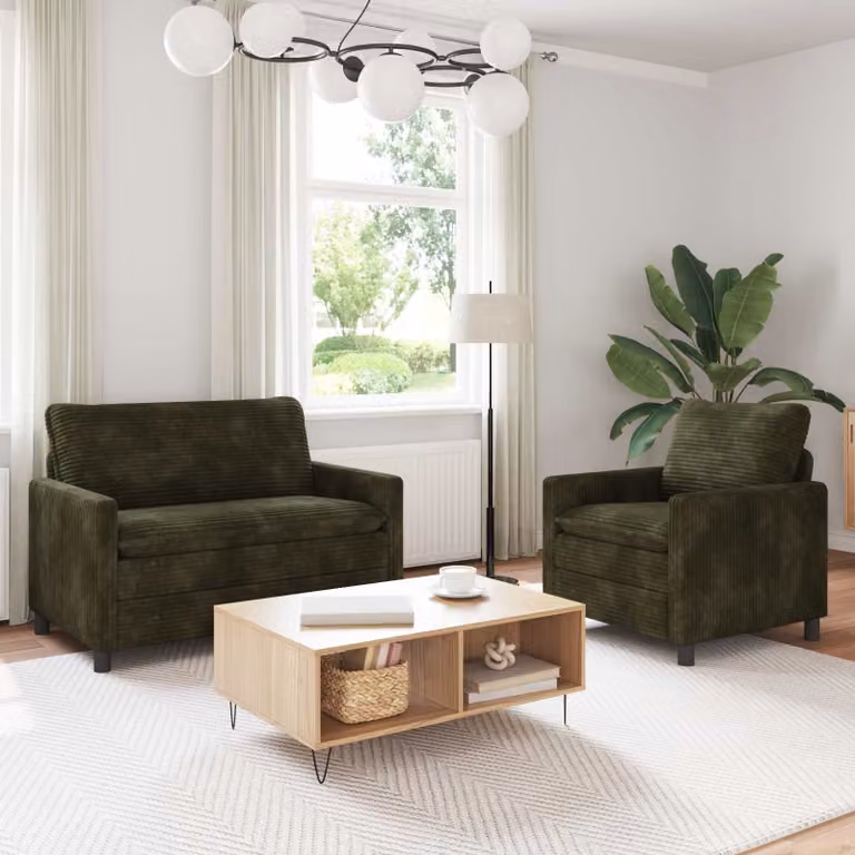 Set di 2 divani moderni vidaXL in tessuto verde con struttura in metallo e cuscini inclusi per il tuo soggiorno