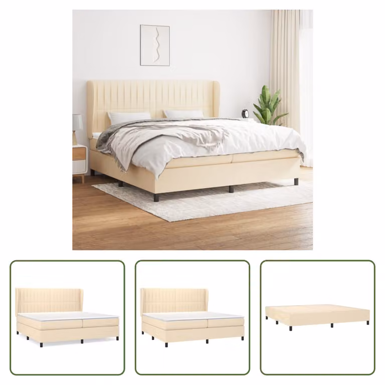 The Living Store Letto a molle con materasso crema 200x200 cm in tessuto