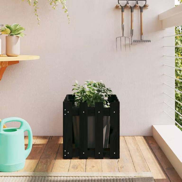 Fioriera da giardino a recinzione vidaXL in legno di pino nero L/P/H: 40 x 40 x 40 cm