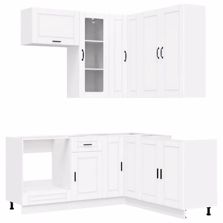 Set di cucina PORTO, 8 pezzi, bianco, legno ingegnerizzato