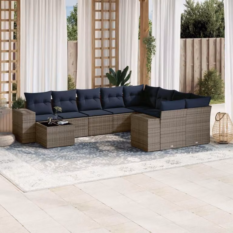 Maison Exclusive - Set divano da giardino 10 pezzi con cuscini, grigio, polyrattan