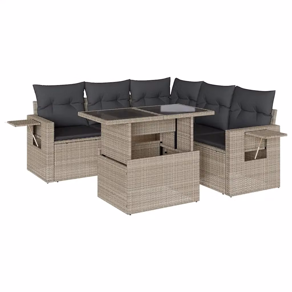 Set Divano da Giardino 6 Pezzi vidaXL in Polyrattan Grigio Antracite con Cuscini e Tavolino da Esterno – 2