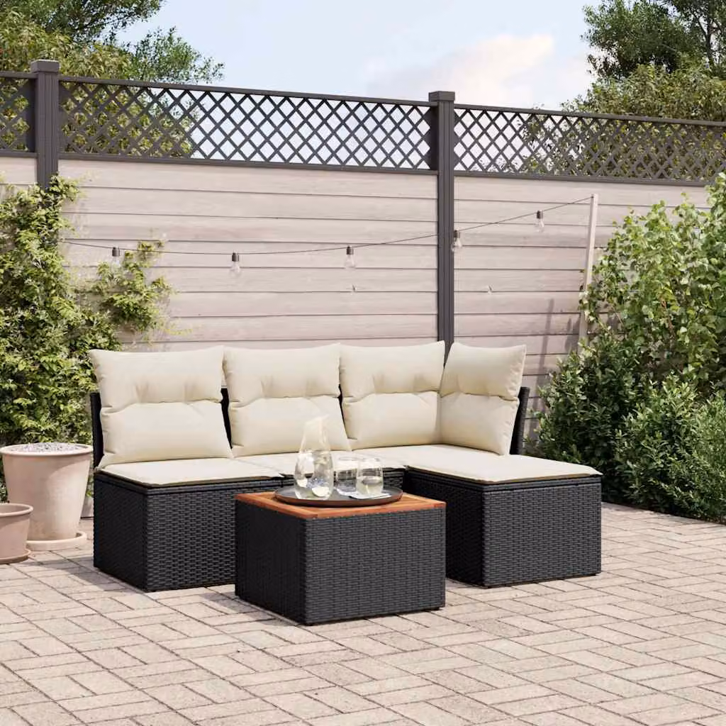 Set di Divani da Giardino vidaXL 5 pz in Polyrattan Nero con Cuscini e Tavolino – 1