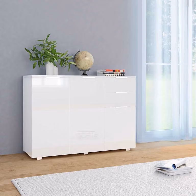 vidaXL Credenza Moderna Bianco Lucido L: 107 cm, P: 35 cm, H: 80,5 cm