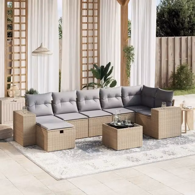 Set Divano da Giardino 8 pz con Cuscini Beige Misto Polyrattan 3264465
