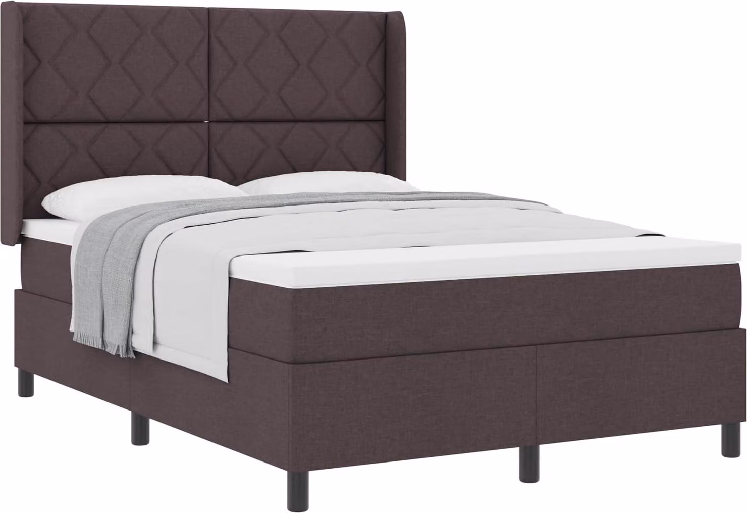 Letto boxspring con materasso, marrone scuro, 200 x 160 cm, rivestimento in tessuto