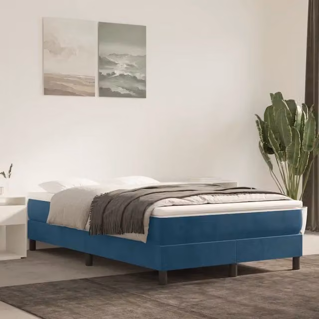 Letto Ibrido vidaXL in Velluto Blu e Bianco con Materasso e Doghe in Legno L/P: 120 x 200 cm