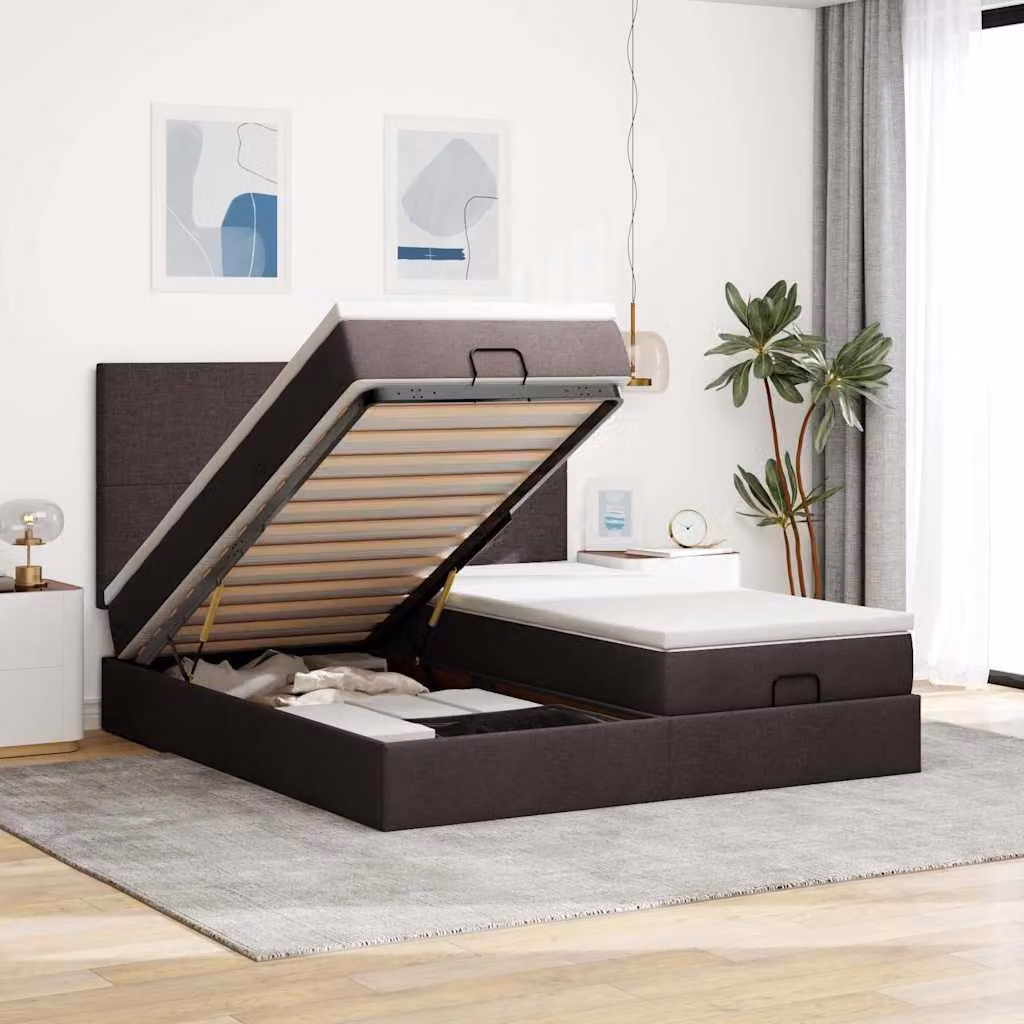 Letto matrimoniale con contenitore a sollevamento vidaXL in tessuto con luci LED e porte USB, L: 180 cm, P: 200 cm, H: 128 cm