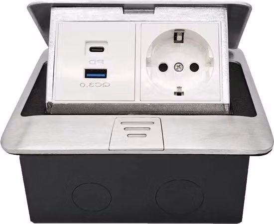 Presa da pavimento con 2 prese e USB-C in argento con protezione IP20