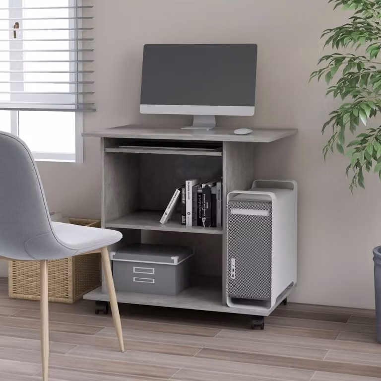 The Living Store Scrivania in cemento grigio 80x50x75 cm Materiale a base di legno